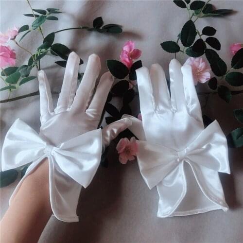 Short Wedding White Gloves Finger Bridal Glove For Women Bride Bowknot Prom Party Dress With Gloves Mariage Wedding Accessorie