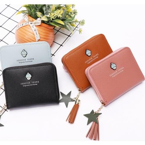Women Fashion Short Zipper Wallet Female Student Card Holder Mini Coin Purse Korean Tassel Pu Clutch Carteras y bolsos de mujer