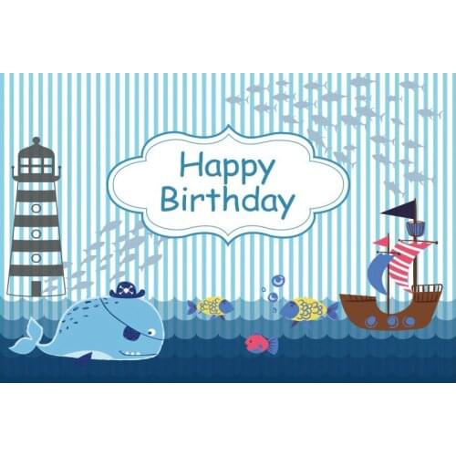 Beautiful Cartoon Whale Printing Backdrop Party Room Decor Photo Booth Studio Prop