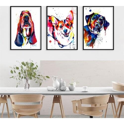 Colorful Animal Dog French Bulldog Labrador Canvas Painting Posters and Prints Wall Art Pictures for Living Room Home Decor
