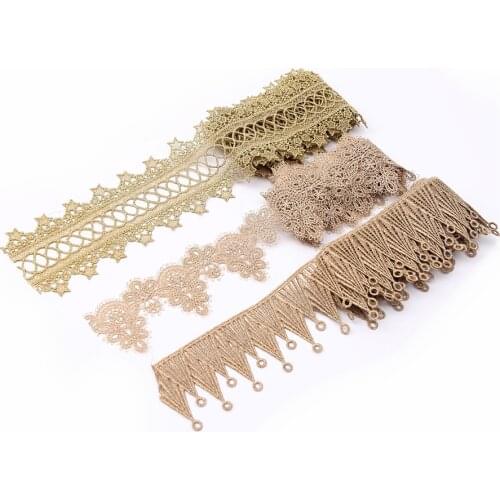 Lace Fabric 2Yard/Lot High Quality Golden Lace Trim Embroidery Mesh Lace Ribbon Tulle Guipure Cord Lace Sewing DIY Doll Cloth
