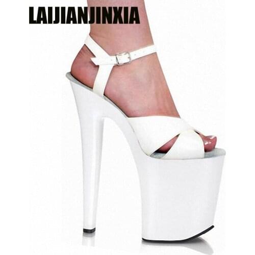 LAIJIANJINXIA Star Sexy Performance Shoes White Bride Wedding Shoes 20 CM Ultra High Heels Sandals Thin Heels Women Shoes E-067