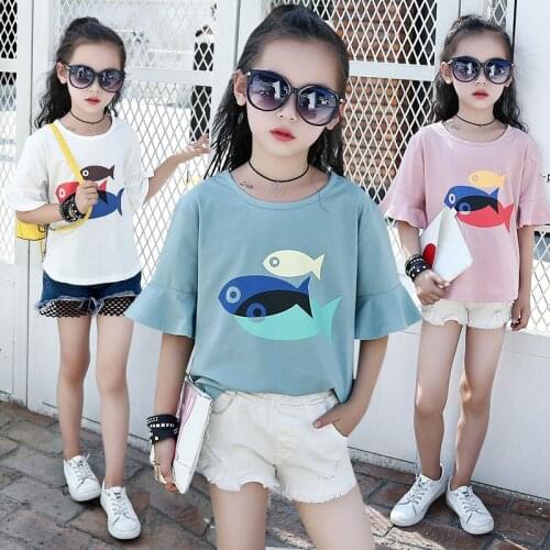 Summer Cartoon Fish Fashion Childrens Clothes Short Sleeve T-shirt for Girls Baby Girls Lovely Tops T Shirt Cotton