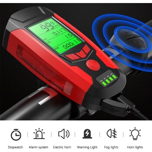Multi Function Bicycle Front Light Led Lamp MTB Computer Speedometer 5 Modes Horn Bell Bike Headlight Cycling Flashlight