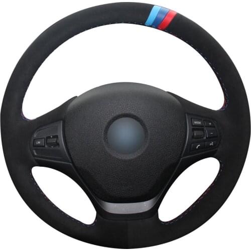 Non-slip Durable Black Suede Light Blue Blue Red Marker Car Steering Wheel Cover For Bmw F30 316i 320i 328i