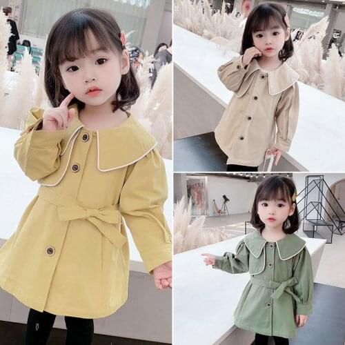 Girls' autumn clothing new Korean style mid-length childrens windbreaker girl baby child spring and autumn style foreign coat