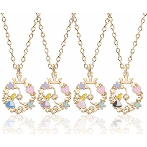 Alice In Wonderland Necklaces Pendants Figure Necklace For Women Kawaii Love Heart Pendant For Girls Christmas Xmas Gifts