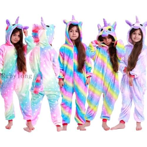 Unicorn Pajamas Onesies Kids Winter Onesies Girls Boys Sleepwear Animal Pajamas Sets Children Hooded Cartoon Onesies