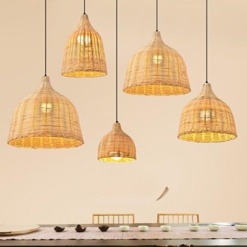 Rural Style Handmade Rattan Weaving Pendant Lights Restaurant Cafe Dining Room Hanglamp Home Decor Bamboo Loft Led Hanging Lamp