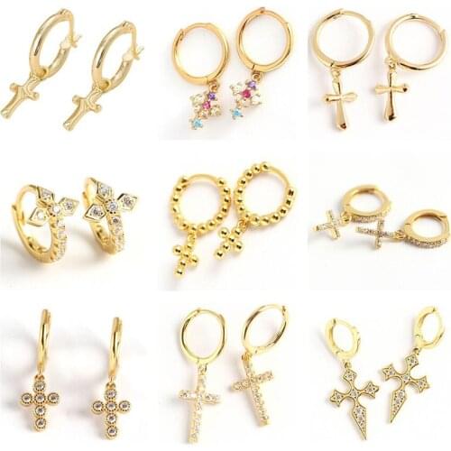 PONYKISS Trendy 925 Sterling Silver Dangle Cross Zircon Huggle Hoop Earrings for Women Anniversary Fine Jewelry Accessory