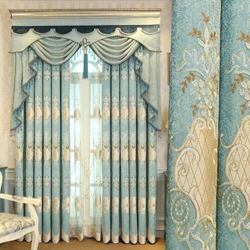 Luxury Embroidered Tulle Curtains for Living Room Window Drape for Bedroom European style curtain finished shading cloth