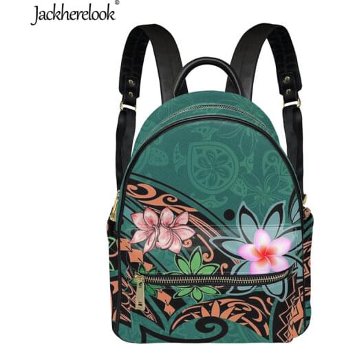 Samoan Hawaiian Polynesian Plumeria Print Luxury Mini PU Backpack Wallet 2pcs/Set for Women Girls Fashion Small Campus Satchel