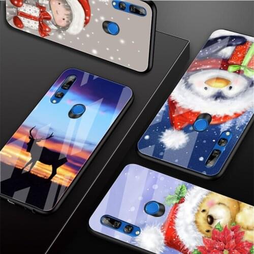 Cute elk Christmas deer Tempered Glass Phone Case For Huawei honor 8X 9 10i 20i 20Lite 20Pro 30 Pro Cover Shell