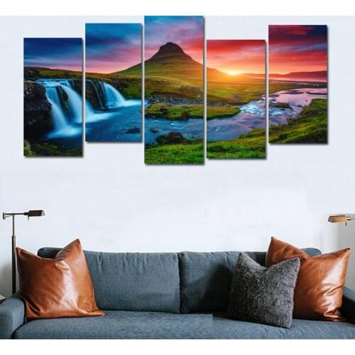 SELFLESSLY Mountain and Waterfalls of Kirkjufell Canvas Painting Wall Pictures For Living Room Modern Landscape Pictures