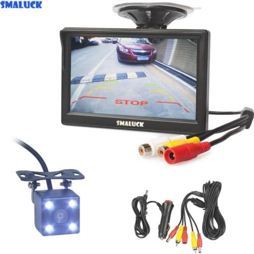 SMALUCK 5" Car Monitor Waterproof Reverse LED Night Vision Color Rear View Car Camera for Parking Assistance System