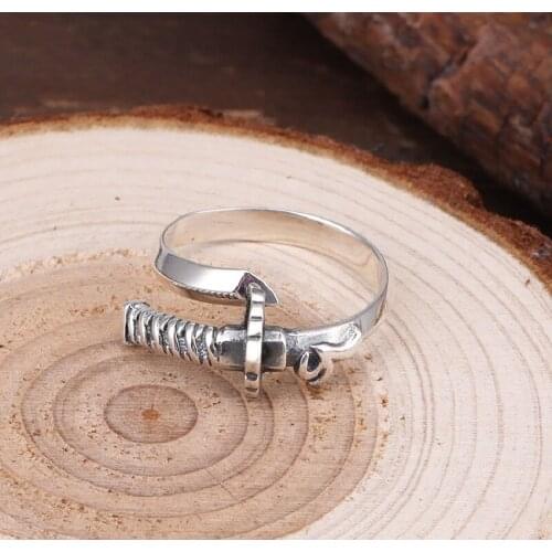 S925 Sterling Silver Jewelry Thai Silver Personality Open Bayonet Bayonet Ring Vintage Unique Ring