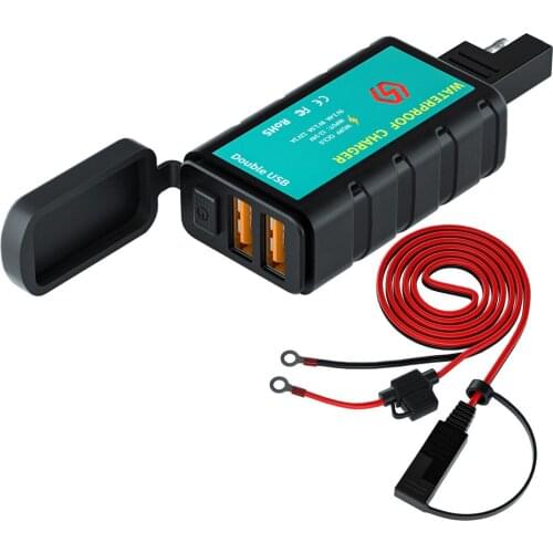 12V-24V Motorbike Dual USB Charger with On Off Switch Charger Adapter for Motorcycle Electronics Accessories