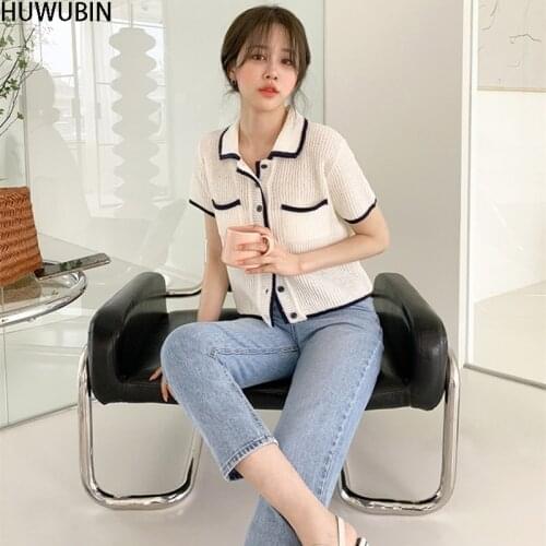 Summer New Light Ripe Trend Chic High-End Temperament Ladies Korean Color MatcHing Edge Simple Lapel Thin Short Sleeve T-Shirt