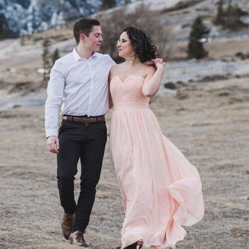 Elegant Vestido De Festa Longo Sheath Bridesmaid Dresses Pink Chiffon Floor Length Long Party Dress Cheap Bridesmaid Gowns