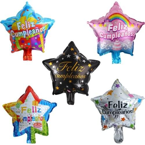 10pcs 10inch Pentagram Spanish Birthday Foil Balloons Baby Shower Birthday Party Decoration Helium Balloons Feliz Cumpleanos