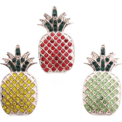 10pcs/lot New Rose Gold Pineapple Snap Jewelry Rhinestone 18mm Snap Buttons Fit Snap Button Bracelet Necklace DIY Charms Jewelry