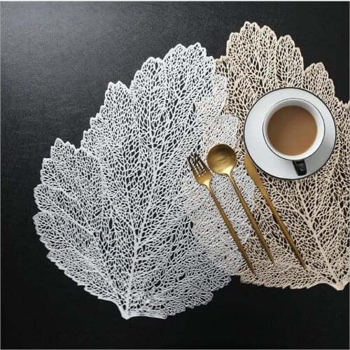 6pcs Creative Hollow PVC Leaf Insulation Table Mat Dining Table Decoration Coaster Pads