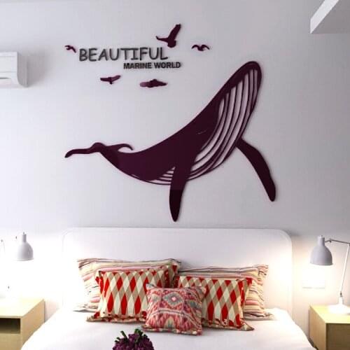 Whale Acrylic 3d Wall Stickers Office Living Room Mirror Wall Decor Bedroom Background Wall DIY Art Acrylic Wall Stickers