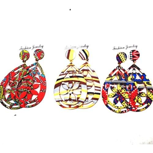 Free Shipping!2021 Oval fabric Flower wooden Drop stud earrings can mixed colors