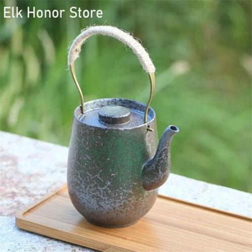 350ml Vintage Handmade Coarse Ceramic Loop-handled Teapot Creativity Rust Glaze Teakettle Kung Fu Tea Master Pots Gift Packaging