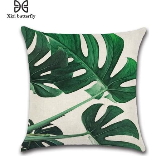 Tropical Plants Pillowcase Ins Simple Style Pillow Case Green Leaves Pattern Throw Pillow Cover for Sofa Home Cushion Cover