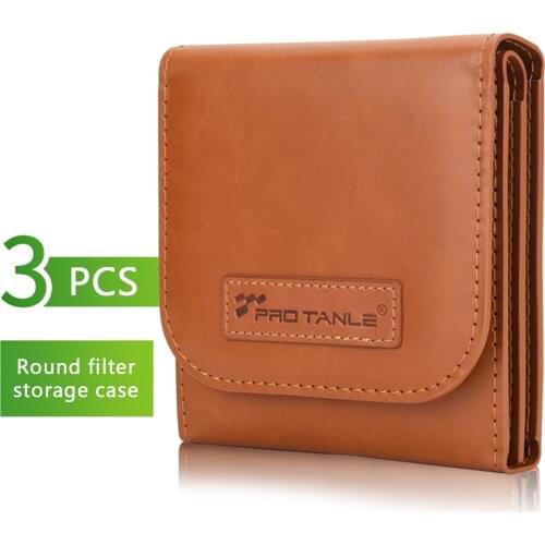 Filter Hard Storage Case PU Leather Protective Bag Dust-Proof Carrying Punch Holds 3PCS up to 82mm Filters for UV CPL ND