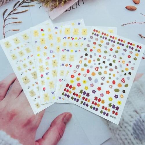Fashion Hot Selling 3d DIY Embossment Nail Stickers New Arrival Bears& Flowers Dry Nail Decals Back Glue Adhesive Nail Art Girls