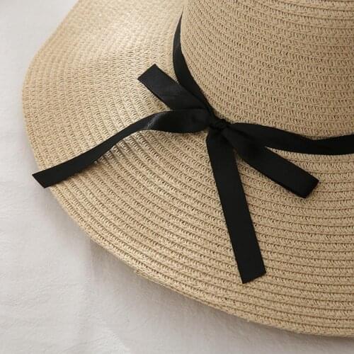 Caps Women Summer Travel Beach UV Protection Bowknot Wide Brim Straw Hat Sun Cap