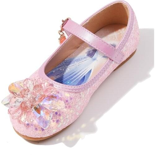 Girl Elsa Dress Shoes Classic Ballet Flats Kids White Pink Blue Glitter Slip on Ballerina Flats Children Wedding Mary Jane Shoes