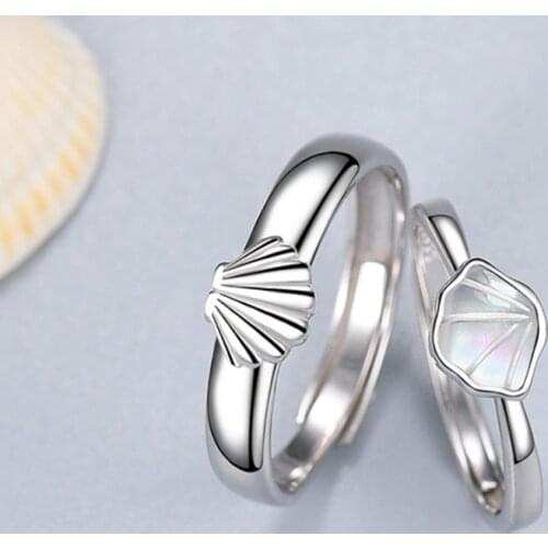Fashion Couple S925 Silver Plated Shell Personality Adjustable Rings Love Anniversary Gift 273