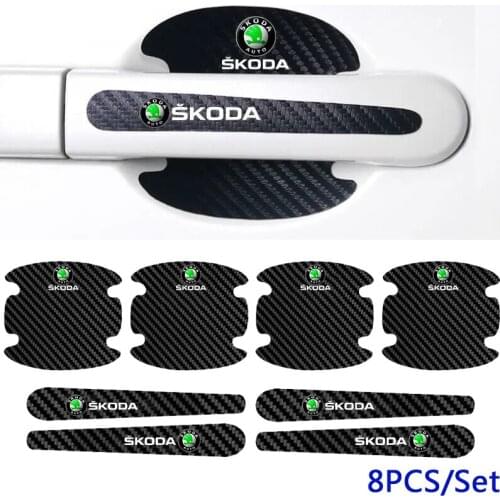 For Skoda Logo Rapid Kodiaq Superb Kamiq Yeti Karoq Fabia 2 Octavia Tour RS Leather Car Door Handle Bowl Emblem Protection Decal