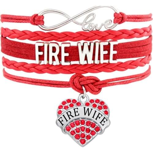 Double Nose Infinity Love Fire Wife Heart Leather Cuff Bangles Bracelet Firefighter Wife Souvenir Gift Women Jewelry Fashion