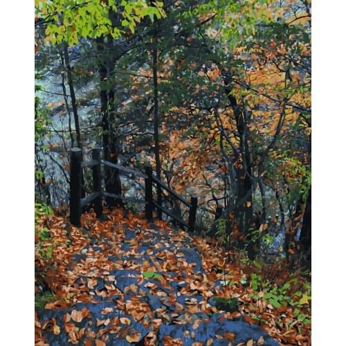 MaHuaf-i220 New arrival landscape picture DIY painting by numbers abstract 40x50 paint by number kits autumn leaves home road
