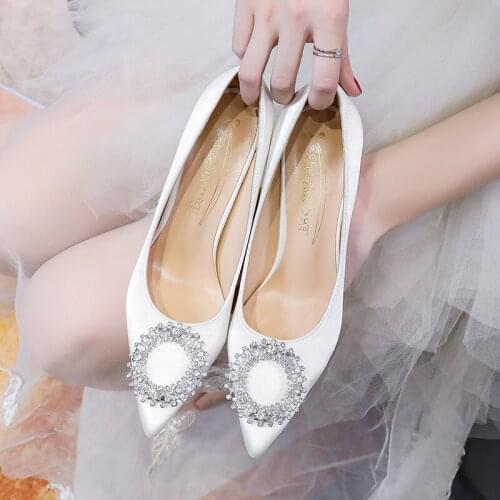 BaoYaFang Fashion White Black Wedding Shoes Bride 9cm Thin Heel Ladies Big Size Party Dress Shoes Woman High Pump Pointed Toe