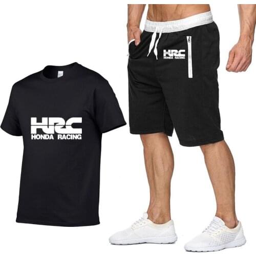 Mens Short sleeve HRC race motorcycle Summer Mens t Shirt Hip Hop T-Shirt high quality Cotton T Shirts shorts suit Sportswear