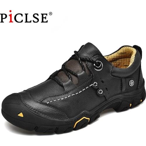 Large size 46 Genuine Leather Shoes Men Cow Leather Casual Shoes Male Waterproof Outdoor High Quality Men Flats Walking shoes