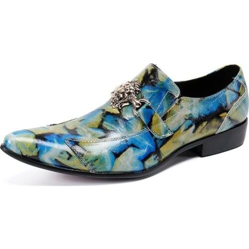 Printing Men Real Leather Shoes Man Wedding Dress Shoes Pointed Toe Formal Business Shoes Plus Size Footwear Sapato Masculino