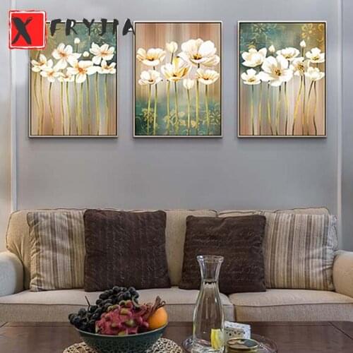 3pcs white orchids flowers Full Square round 5d diy Diamond Painting Embroidery flower diamond Mosaic kit Triptych art decor