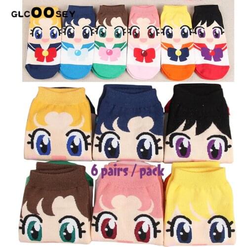 6 Pairs Anime Women Cartoon Socks Cute Girls Invisible Boat Socks Cotton Slippers Summer Short Ankle Female Shallow Kawaii Socks