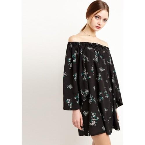 New Womens Fashion One Neck Off Shoulder Loose Print Dress