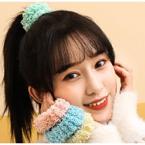 Plush Glowing Ponytail Holders Elastic Soft Hair Ties for Girls Teens Ponytail Hair Rings Plush Hair Scrunchie Supplies