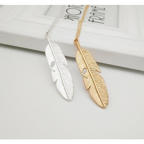 Simple Vintage Style Feather pendant Necklace Long Sweater Chain Statement JewelryNecklace for Women