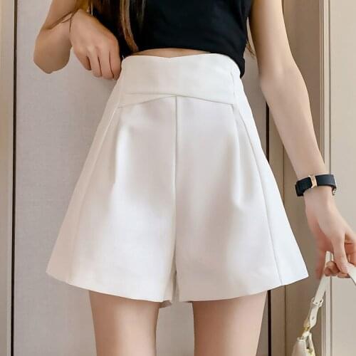 Womens Summer Shorts 2021 New High Waist Female Loose White Classic Black Office Wide Leg Women Shorts Femme Clothes X143