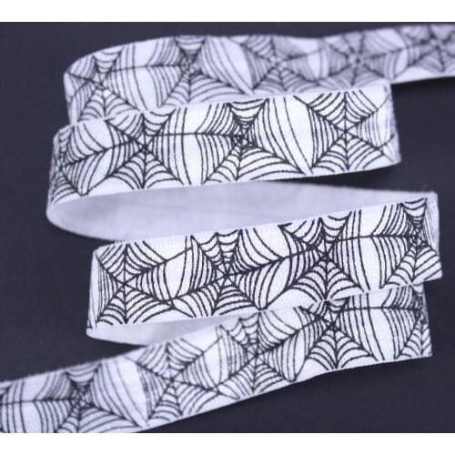 5/8" 15mm foe printed 50yards/lot Halloween spider webs printed fold over elastic ribbons