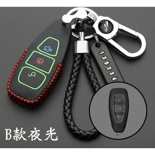 Luminous leather Cover for Ford Fiesta Focus Mondeo Ecosport Kuga Focus ST Car Key Smart Remote Key Case Fob